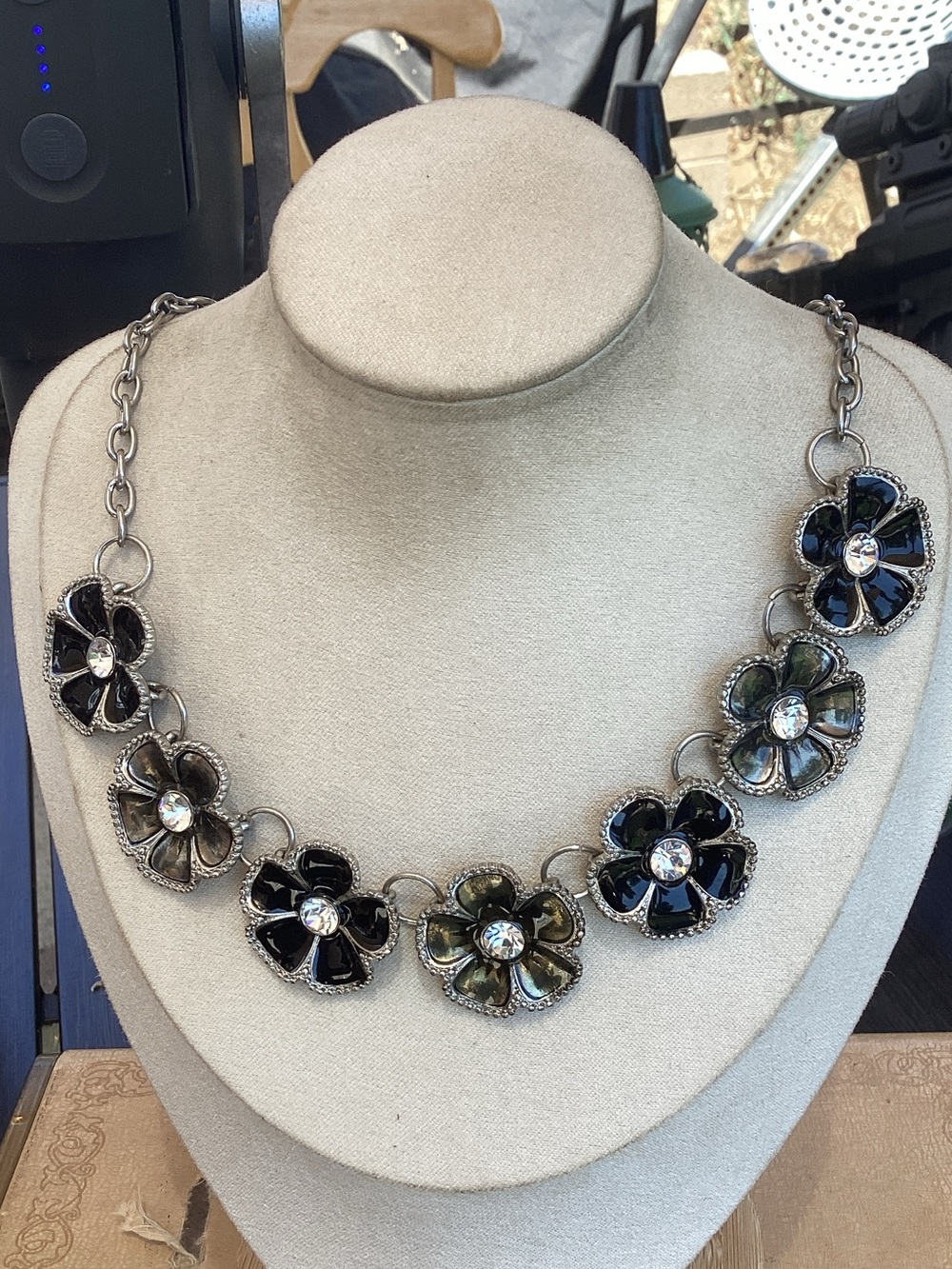 & Other Stories Black Floral Crystal Necklace